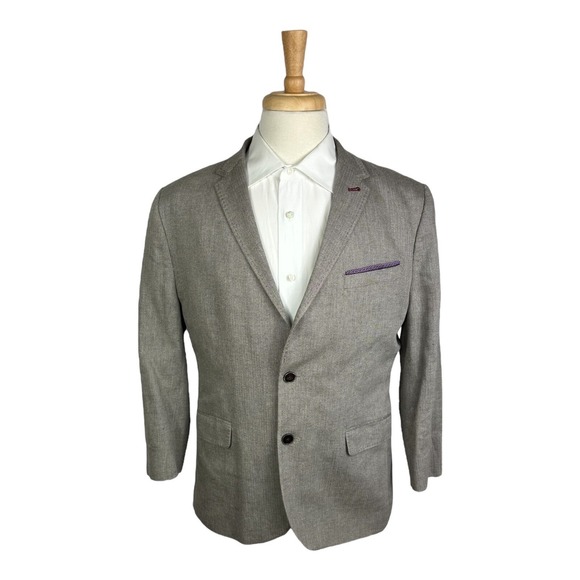 Ted Baker London Gray Herringbone Cotton Mens Suit Size 5 Pant 34x27